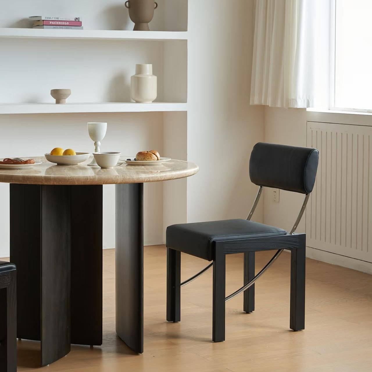 Zi Zuk Chair w leather back & wooden legs